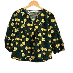 Sonoma corduroy balloon sleeve tunic Floral Print Green/Yellow Size PS